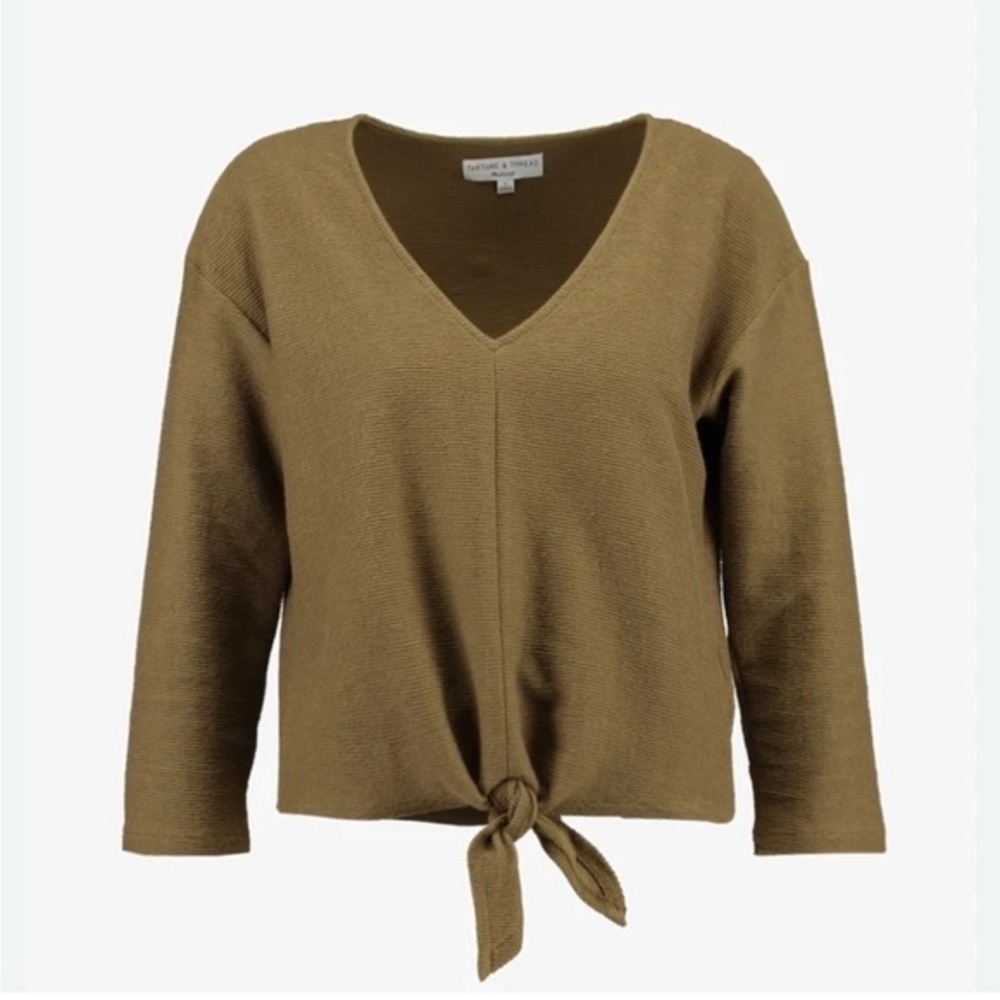 Madewell olive chartreuse semi cropped tie front textured ribbed top xs